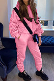 Black Casual Sport Long Sleeve Pocket Hoodie Sweat Pants Ruffle Solid Color Sets HG139-1