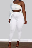 Black Sexy Simple Single Sleeve Bandage Crop Tops Pencil Pants Slim Fitting Sets KY3099-1