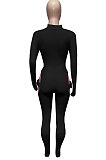 Purple Women Sexy Club Wear Buckle Pure Color Zipper Bodycon Jumpsuits Q955-3