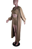Sky Blue Autumn Winter Ribber Long Sleeve Cardigan Coat+Tank Shorts Three Piece N9303-1