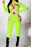 Rose Red Women Sexy Club Wear Buckle Pure Color Zipper Bodycon Jumpsuits Q955-5