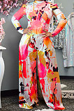Blue Purple Women Autumn Winter Long Sleeve T Shirts Wide Leg Pants Printing Pants Sets RMH8944-7