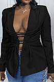 Green Fashion Simple Long Sleeve Lapel Neck Bandage Suits Coat MTY6589-3