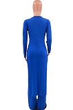 Pink Cottton Blend Round Neck Loose Slit Long T-Shirts Wide Leg Pants Solid Color Sets OH8090-1