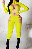 Purple Women Sexy Club Wear Buckle Pure Color Zipper Bodycon Jumpsuits Q955-3