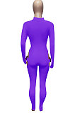Lemon Yellow Women Sexy Club Wear Buckle Pure Color Zipper Bodycon Jumpsuits Q955-7