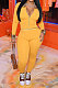 Yellow Cotton Blend Casual Long Sleeve Lapel Neck Zipper Tops Capris Pants Sport Sets MK061-2