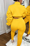 Apricot Autumn Winter Newest Ruffle Sleeve Zip Front Crop Tops Pencil Pants Sport Sets MD445-2