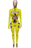 Rose Red Women Sexy Club Wear Buckle Pure Color Zipper Bodycon Jumpsuits Q955-5