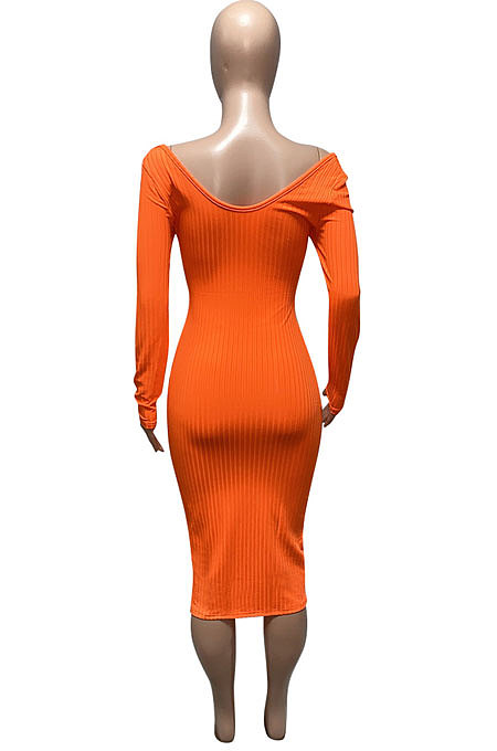 Coffee Euramerican Women Autumn Winter V Collar Off Shoulder Solid Color Ribber Bodycon Sexy Long Dress Q951-9