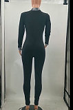Light Pink Simple Newest Spliced Long Sleeve Zip Front  Collect Waist Bodycon Jumpsuits TK6199-3