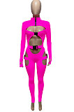 Neon Green Women Sexy Club Wear Buckle Pure Color Zipper Bodycon Jumpsuits Q955-6