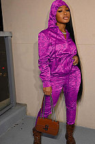 Rose Red Fashion Casual Print Long Sleeve Hoodie Pencil Pants Reflective Sets TK6200-5