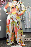 Red Women Autumn Winter Long Sleeve T Shirts Wide Leg Pants Printing Pants Sets RMH8944-3
