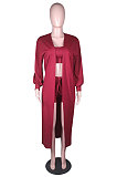 Sky Blue Autumn Winter Ribber Long Sleeve Cardigan Coat+Tank Shorts Three Piece N9303-1