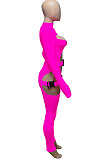 Orange Women Sexy Club Wear Buckle Pure Color Zipper Bodycon Jumpsuits Q955-4