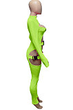 Pink Women Sexy Club Wear Buckle Pure Color Zipper Bodycon Jumpsuits Q955-2