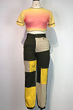 SUPER WHOLESALE|Wine Red Women Fashion Casual Spliced Color Block Mid Waist Denim Pants WDS210905-2