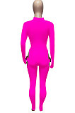 Orange Women Sexy Club Wear Buckle Pure Color Zipper Bodycon Jumpsuits Q955-4