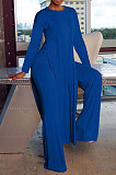Pink Cottton Blend Round Neck Loose Slit Long T-Shirts Wide Leg Pants Solid Color Sets OH8090-1