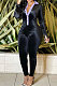 Black Wholesale Women Spliced Long Sleeve Lapel Neck Collect Waist Bodycon Jumpsuits HG137-1