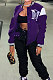 Purple Casual Webbing Spliced Letter Print Long Sleeve Cardigan Baseball Jacket HG138-5