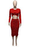 Green Euramerican Women Autumn Bodycon Tops Solid Color Ruffle Hip Sexy Skirts Sets Q960-5