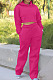 Rose Red Casual Sport Long Sleeve Hoodie Wide Leg Pants Solid Color Loose Sets FH173-3