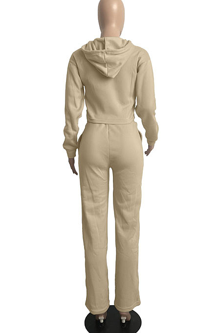Gray Casual Sport Long Sleeve Hoodie Wide Leg Pants Solid Color Loose Sets FH173-1