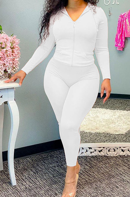 Pink Wholesale Casual Long Sleeve Zip Front Hooded Coat Pencil Pants Sport Sets OH8091-3