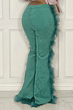 Gray Women Autumn Winter Corduroy Rough Selvedge Mid Waist Solid Color Flare Leg Pants MLM9078-5