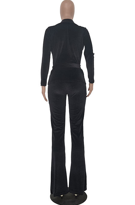 Purple Wholesale Velvet Long Sleeve Lapel Neck Suits Coat Flare Pants Sets TRS1182-5