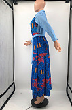 White Newest Print Long Sleeve Lepal Neck Single-Breasted With Beltband Swing Shirt Dress DMM8183-1