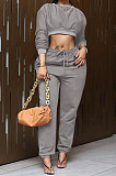 Gray Women Trendy Casual Solid Color Crop Bodycon Pants Sets AMW8336-1