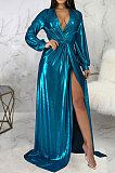 Black Club Hot Starmping Long Sleeve V Collar Slim Fitting Sexy Slit Swing Long Dress SMR10194-2
