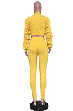 Black Autumn Winter Casual Ruffle Sleeve Zip Front Coat Pencil Pants Sport Sets ORY5064-1