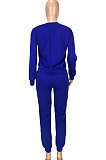 Red Simple Sport Loose Long Sleeve Round Neck Pocket Jumper Long Pants Solid Color Sets SM9206-3