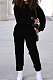 Black Simple Sport Loose Long Sleeve Round Neck Pocket Jumper Long Pants Solid Color Sets SM9206-2