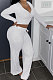 White Women Solid Color Long Sleeve Bodycon Tops Casual Flare Leg Pants Sets KXL856-2