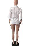 White Pure And Fresh Newest Linen Three Quarter Sleeve Lapel Neck Cardigan Suits Coat QY5085-1