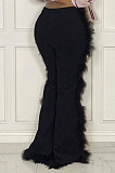 Gray Women Autumn Winter Corduroy Rough Selvedge Mid Waist Solid Color Flare Leg Pants MLM9078-5
