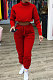 Red Women Solid Color Long Sleeve Velvet Sport Pants Sets BYQ1028-1