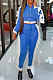 Peacock Blue Women Flounce Stand Collar Zipper Long Sleeve Pants Sets KXL858-2