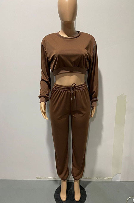 Black Women Trendy Casual Solid Color Crop Bodycon Pants Sets AMW8336-2