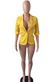 Black Pure And Fresh Newest Linen Three Quarter Sleeve Lapel Neck Cardigan Suits Coat QY5085-3