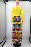 Pink Newest Print Long Sleeve Lepal Neck Single-Breasted With Beltband Swing Shirt Dress DMM8183-5