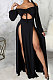 Black Sexy Wholesale Off Shoulder Long Sleeve Collect Waist Slit  Strapless Dress SMR10305-2