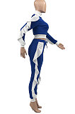 Red Women Flounce Stand Collar Zipper Long Sleeve Pants Sets KXL858-1