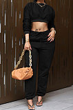 Gray Women Trendy Casual Solid Color Crop Bodycon Pants Sets AMW8336-1