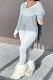 Gray White Euramerican Women Pure Color Fleece Hooded Long Sleeve Pants Sets KXL857-1